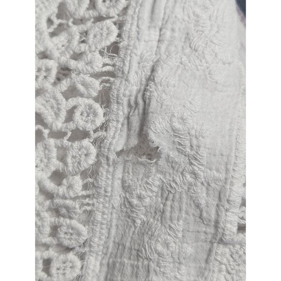 Chicos Size S/M Crochet Knit Top White Lace Short Sleeve Sheer Cover Up Boho - Picture 10 of 10